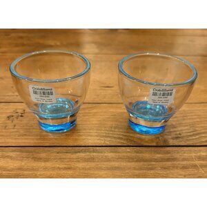 2pc Set of Crate & Barrel Aqua Bingo Votives Blue Glass Candle Holders NEW TAGS